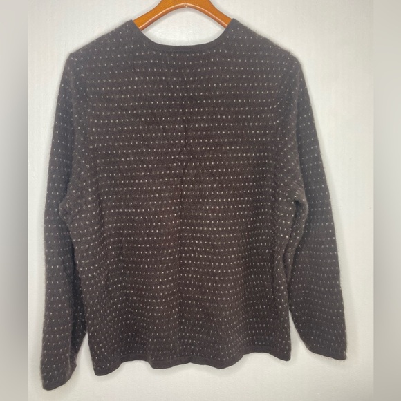 Lands End Chocolate Brown Cashmere Crewneck Sweater Dot Stripe Size 2X - Picture 4 of 6